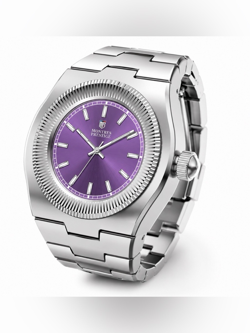 Montres Prestige Silver Mini Ring Watch with Purple Dial